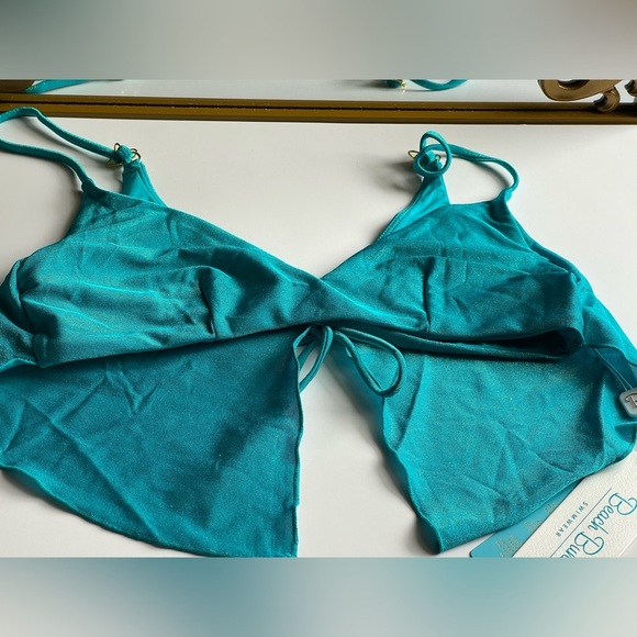 NWT BEACH BUNNY Keoni Crop Top Teal Turquoise w/ Gold Seashell Charms Size Small - Picture 8 of 12